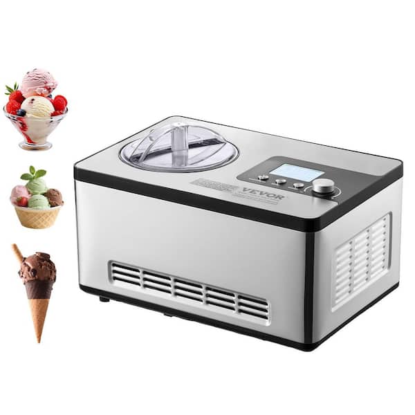 Automatic Ice Cream Maker Built-in Compressor, 2 qt. Silver, Ice Cream Maker Machine No Pre-freezing Fruit Yogurt