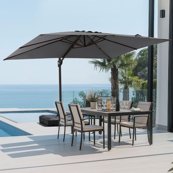 9 ft. x 12 ft. Aluminum Large Outdoor 360° Rotation Cantilever Patio Umbrella in Dark Gray with 350 lbs. Base