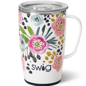 18 oz. Primrose White Nonslip Triple Insulated Stainless Steel Travel Mug Cup Holder Friendly with Lid and Handle