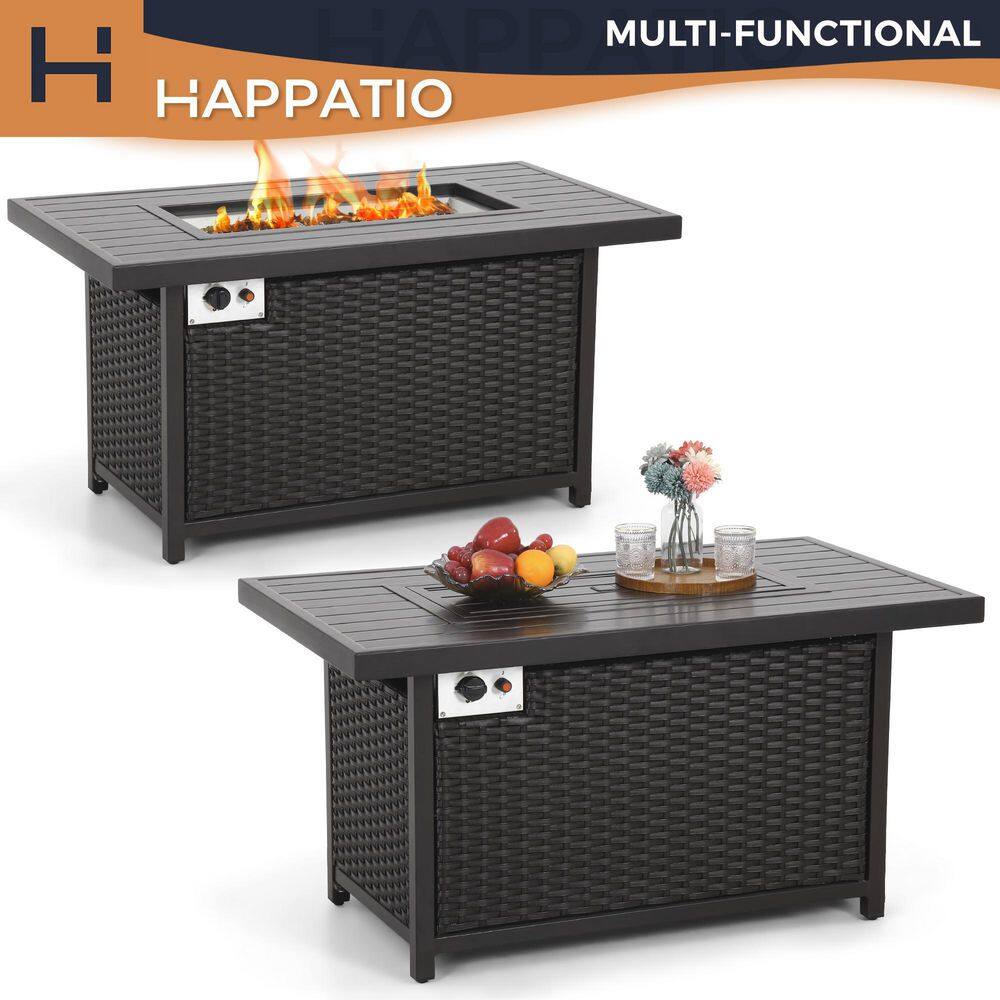 48-Inch Black Aluminum and Wicker Gas Fire Pit Table