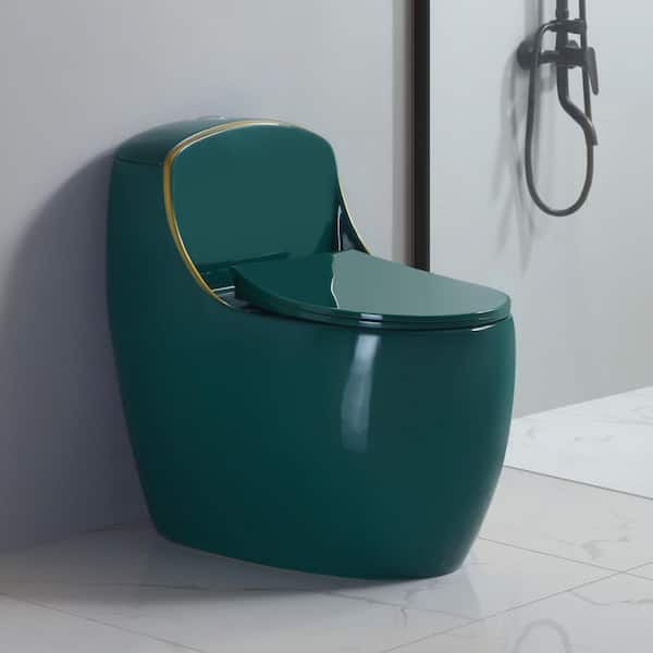 Single Flush Round Standard 1-Piece Toilet with Comfortable Seat Height, Modern Toilet, 12 in. Rough-in, Green