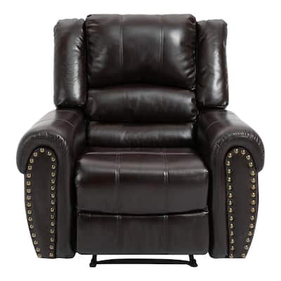 Brown Recliner Chair Faux Leather Oversized Reclining Sofa Heavy Duty and Overstuffed Arms and Back Classic Recliners
