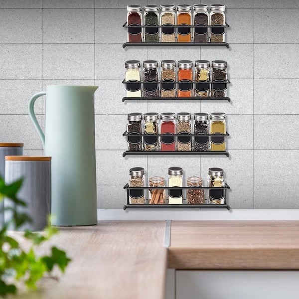 4 -Pieces Wall Mount Spice Racks Seasoning Herb Jar Holder Organizer  Kitchen Pantry Door Storage Shelf