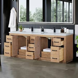 Cicero 84 in. W x 22 in. D x 33 in. H Double Sink Freestanding Bath Vanity in Brown with White Engineered Stone Top