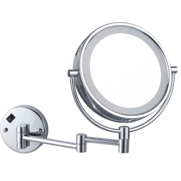 Glimmer 8 in. x 8 in. Wall Mounted LED 3x Round Makeup Mirror in Chrome Finish