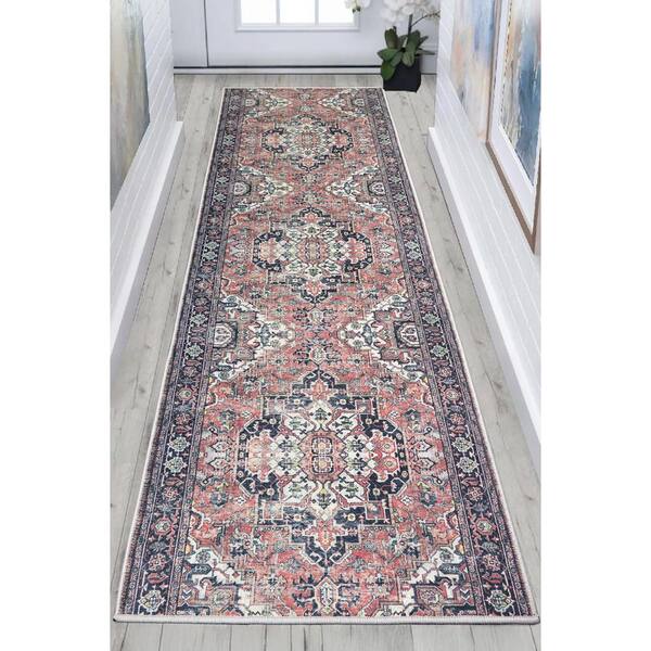Custom Image Series Traditional Kilim Medallion Terracotta-Multicolor 26 in. W x 264 in. L Stair Runner 47.73 sq. ft.