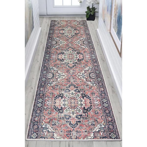 Custom Image Series Traditional Kilim Medallion Terracotta-Multicolor 26 in. W x 72 in. L Stair Runner 13.01 sq. ft.