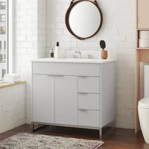 Leona 36 in. W x 22 in. D x 38 in. H Single Sink Bath Vanity in Gray with White Engineered Stone Composite Top
