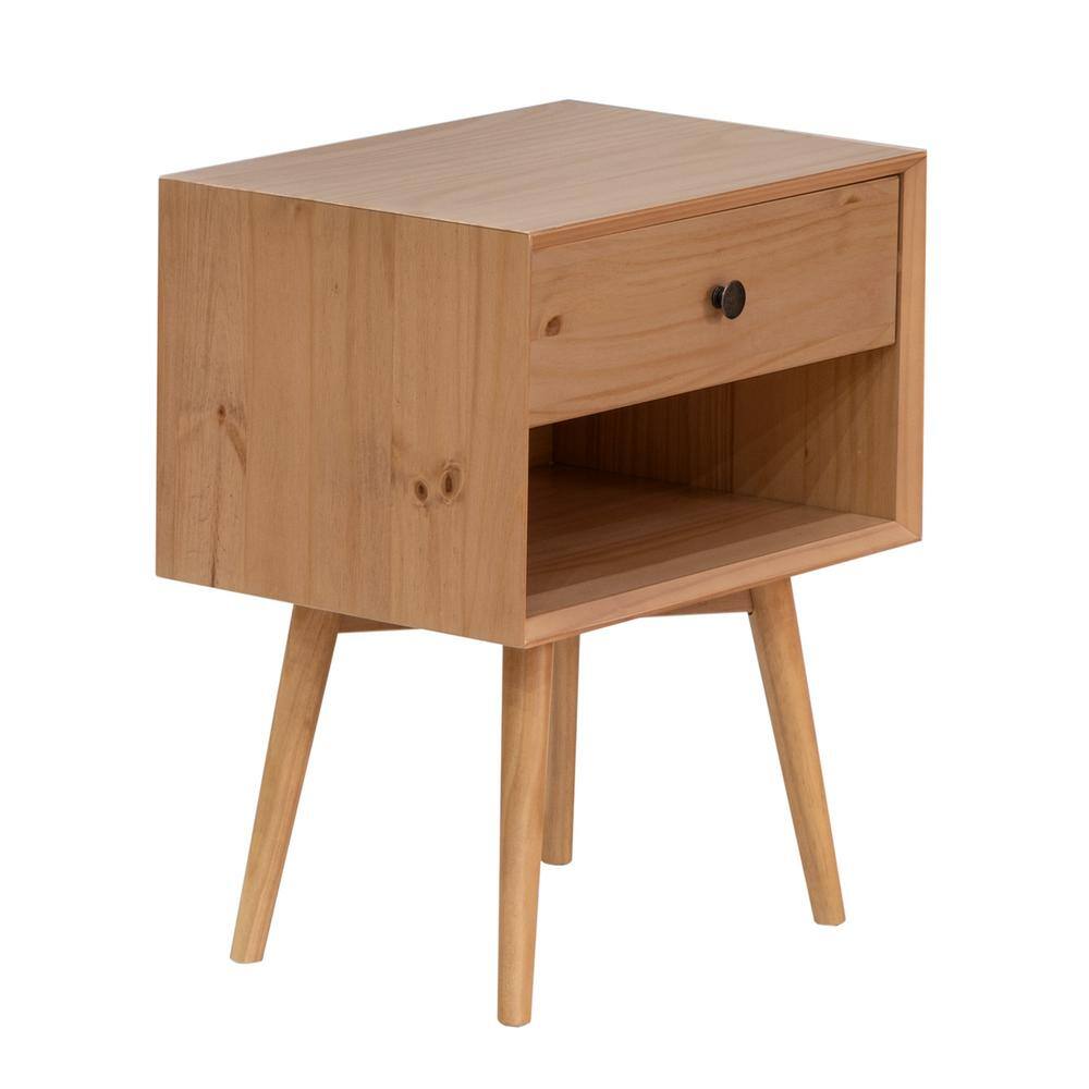 Nightstand End Table Drawer Natural Solid Wood Top SET OF 2 Bedroom Bedside Knob 