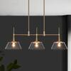 LNC 34.5 in. Large Brass Modern Island Linear Chandelier 3-Light Kitchen Pendant Billiard Lighting with Seedy Glass Shades LRFAJFF75C358C