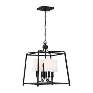 Sylvan 4-Light Black Forged Chandelier with Silk Shade
