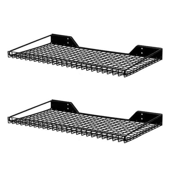 2-Pack 65 lb. Metal Shelves Mesh Storage Rack, 23.6 in. x 11.8 in. Garage Wall Shelf Black for Garage, Office, Basement