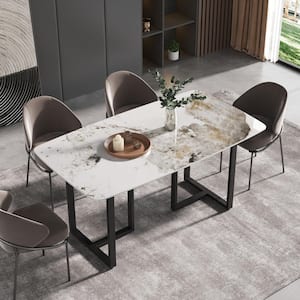 63 in. Pandora Modern Sintered Stone Rectangle Top 2 Black Trestle Dining Table (Seats 6)