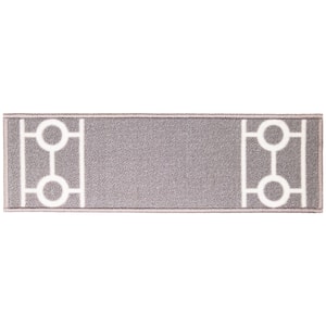 Chain Border Custom Size Gray 9 in. x 36" Indoor Carpet Stair Tread Cover Slip Resistant Backing (Set of 3)