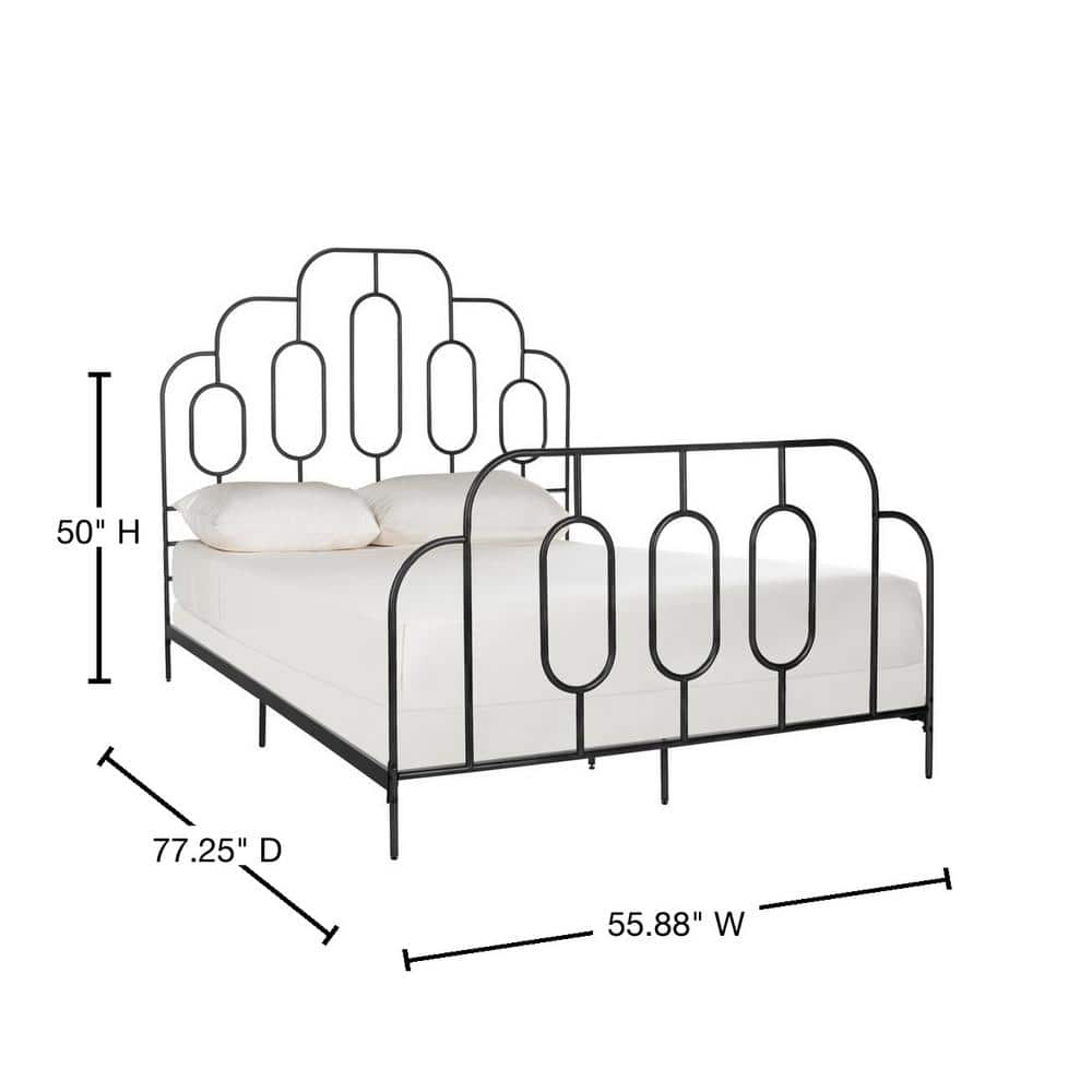 Full Black Metal Retro Bed Frame with Headboard