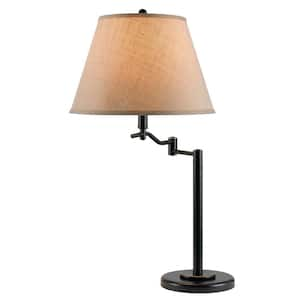 29 in. Bronze Metal Swing Arm Table Lamp With Off White Empire Shade