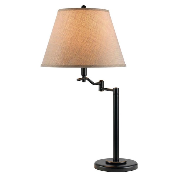 29 in. Bronze Metal Swing Arm Table Lamp With Off White Empire Shade
