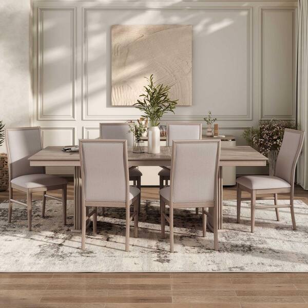 Furniture of America Luna 7-Piece Natural Ash Wood Top Dining Room