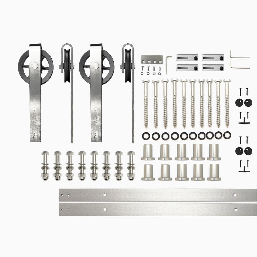 14 ft./168 in. Brushed Nickel Non-Bypass Sliding Barn Door Hardware Kit Spoke Wheel Design Roller for Double Doors price history on PriceWatchPro