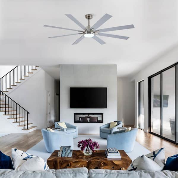 72 in. Silver Nickel DC Motor Downrod Mount Standard Ceiling Fan with Remote Control, 3-Color Dimmable