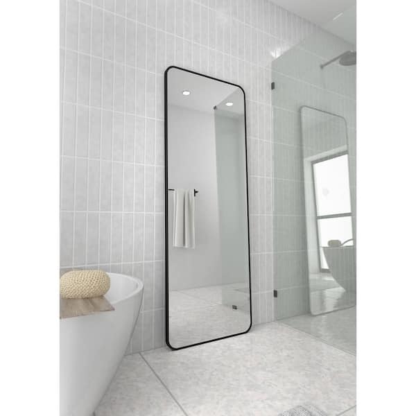 24 in. W x 67 in. H Framed Radius Corner Stainless Steel Mirror in Black