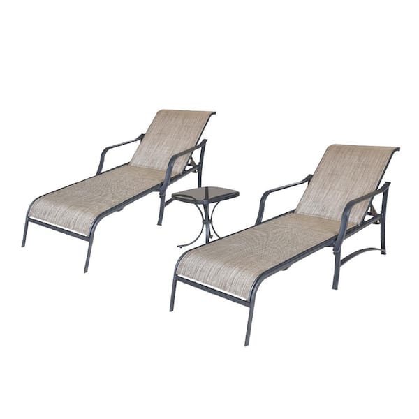 TOP HOME SPACE Adjustable 3-Piece Metal Outdoor Chaise Lounge
