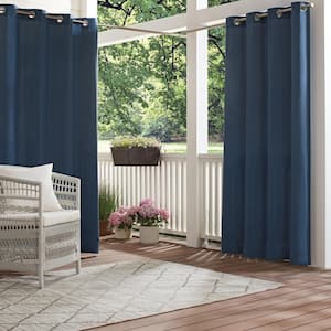 Hampton Blue Solid Polyester 52 in. W x 108 in. L Light Filtering Single Outdoor Grommet Panel