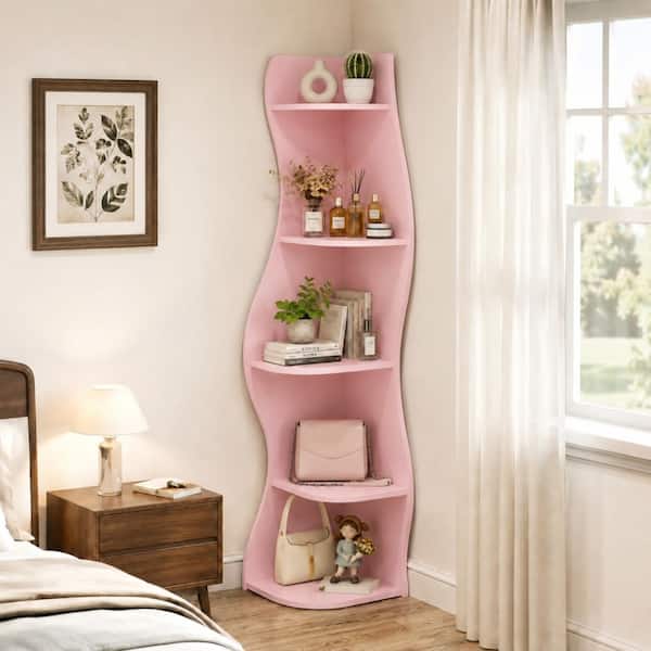 Modern 5-Tier Pink S-Shaped Display Rack for Living Room, Bedroom, Bathroom, Home Office