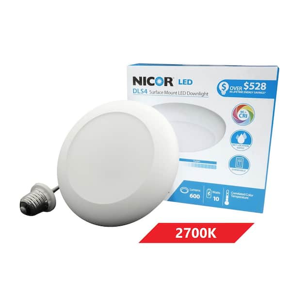 NICOR DLS 4 in. White Integrated LED Recessed Surface Mount Retrofit Trim in 2700K