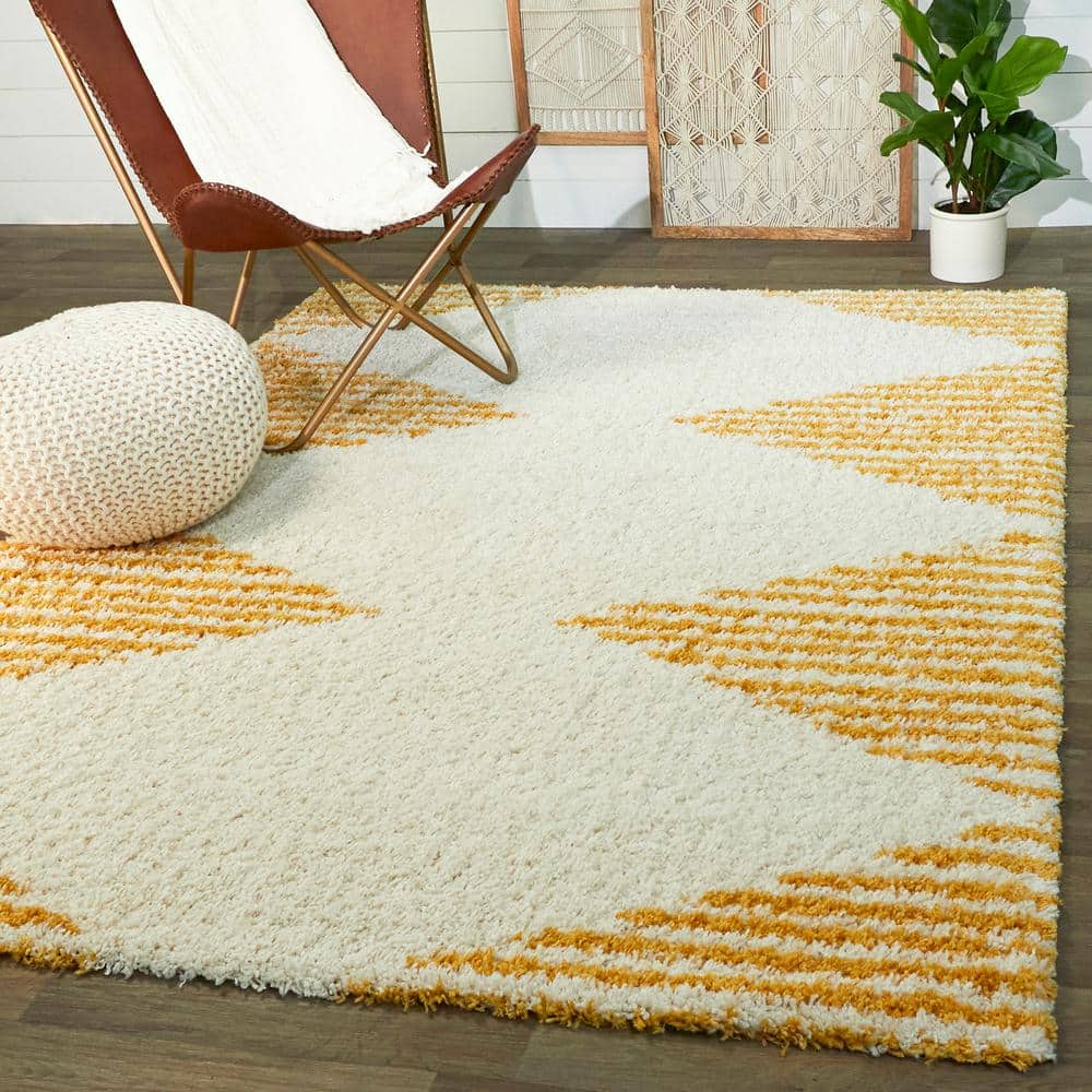 Sundance Striped Shag Area Rug 5' x 7' Orange Synthetic
