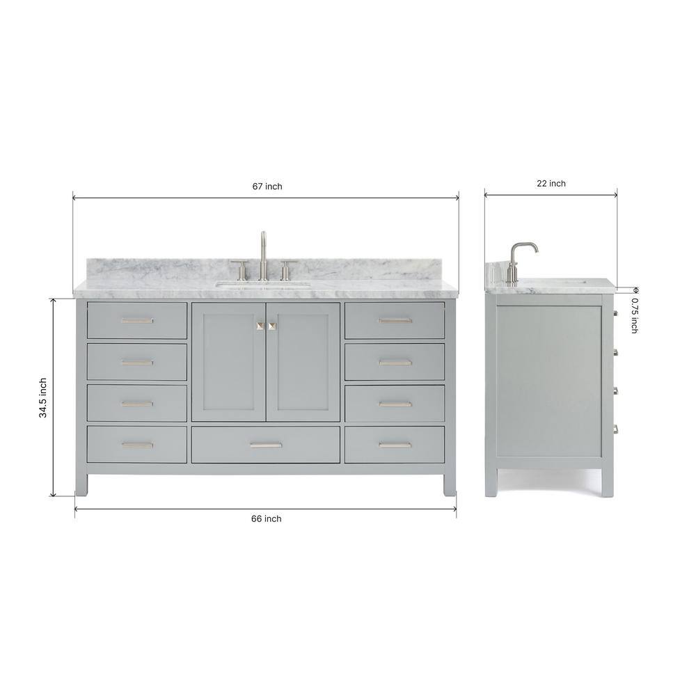 Cambridge 67" Gray Wood Vanity with Carrara Marble Top