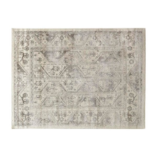 12 ft. x 8 ft. Beige+Cream Tiled Border Area Rug