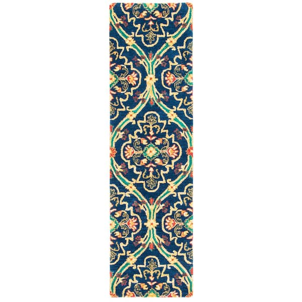 SAFAVIEH Heritage Navy/Yellow 2 ft. x 8 ft. Medallion Floral Geometric Runner Rug