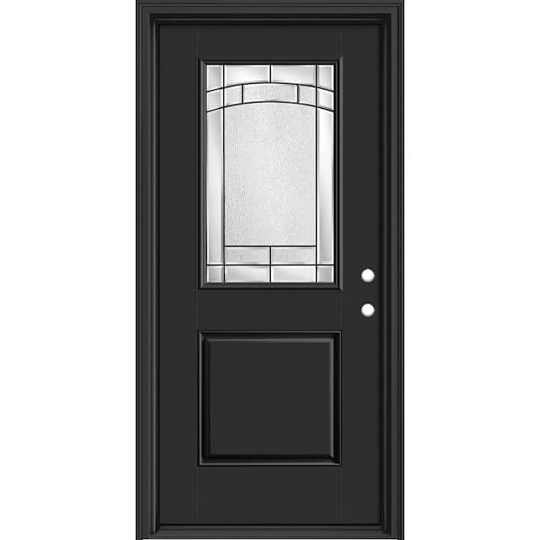 Masonite Performance Door System 36 in. x 80 in. 1/2 Lite Element Left-Hand Inswing Black Smooth Fiberglass Prehung Front Door