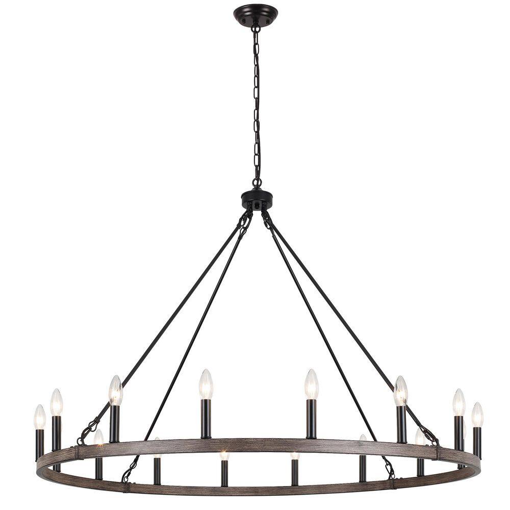 16 Light Black and Wood Grain Faux Large Wagon Wheel Chandelier Entryway Farmhouse Round Pendant Hanging Light  Fixture price history on PriceWatchPro