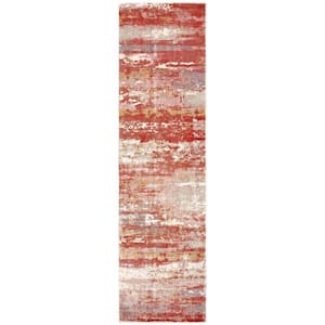 Formosa Pink/Red 2 ft. x 10 ft. Modern Distressed Abstract Hand-Loomed Viscose Indoor Runner Area Rug