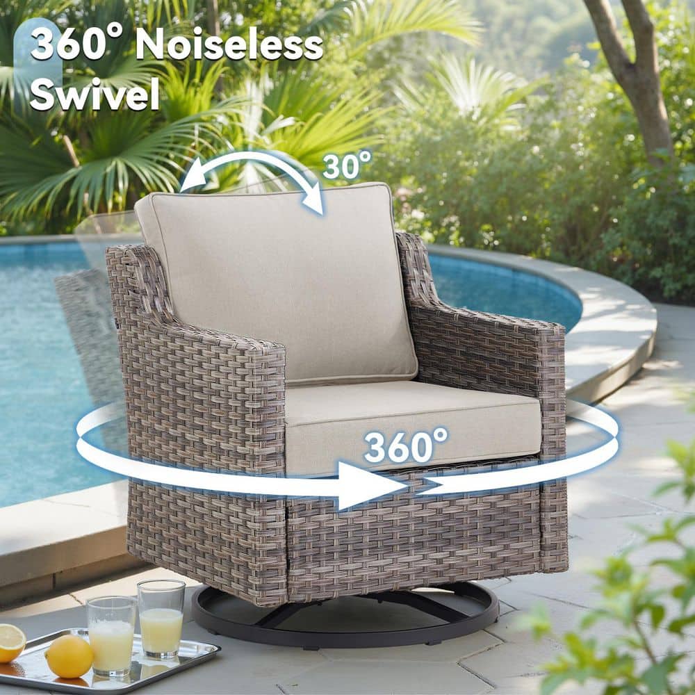 6-Piece Wicker Patio Conversation Set with Swivel Rocker Chairs, Outdoor Sofa Seating Set with Beige Cushions price history on PriceWatchPro