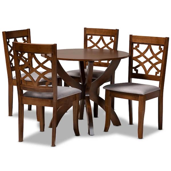 Baxton Studio Sandra 5-Piece Grey and walnut brown Dining Set