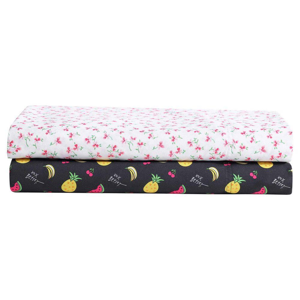 Pink Floral Microfiber Queen Sheet Set with Elasticized Fitted Sheet