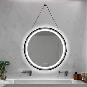 24 in. W x 37 in. H Round Aluminum Alloy Framed LED Dimmable Wall Bathroom Vanity Mirror in Black