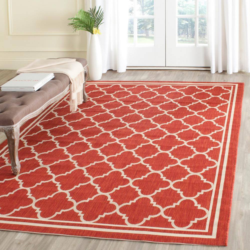 Red and Bone Geometric Indoor/Outdoor Area Rug 4' x 5'7"