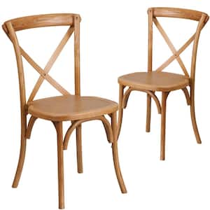 Oak Wood Cross Back Chairs (Set of 2)