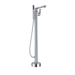 Single-Handle Freestanding Tub Faucet with Handheld Shower in Chrome Plated