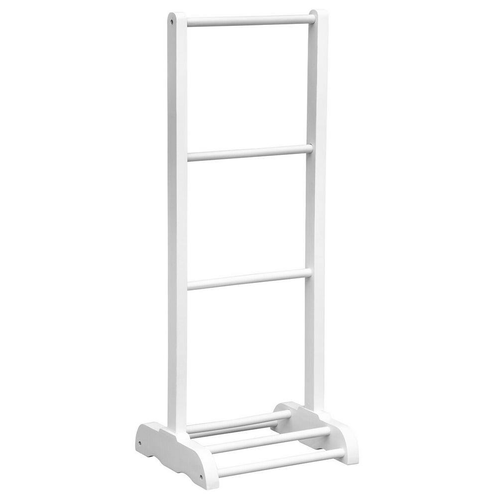 CASAINC 3-Bar Acacia Wood Freestanding Bathroom Towel Rack in White ...
