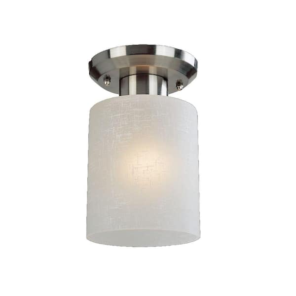 Unbranded Kati 1-Light Brushed Nickel Steel Trasitional Sleek Flush Mount with White Linen Glass Shade