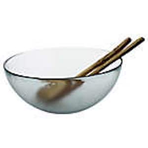 Recycled Clear Glass 12 in. 102 oz. Urban Salad Bowl with Olive Wood Servers