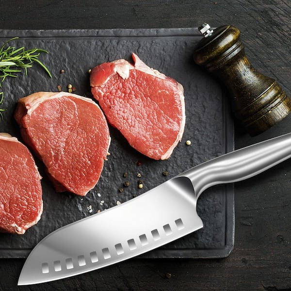 Numhew 7 in. Stainless Steel Full Tang Santoku Knife with