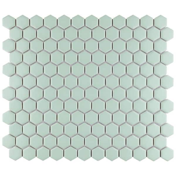 Merola Tile Metro 1 in. Hex Matte Light Green 10-1/4 in. x 11-7/8 in. Porcelain Mosaic Tile (8.6 sq. ft./Case)