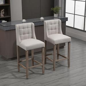 41.75 in. Cream White Low Back Metal Foot Rest Bar Height Bar Stool with Tufted Upholstered Pub Seat (Set of 2)