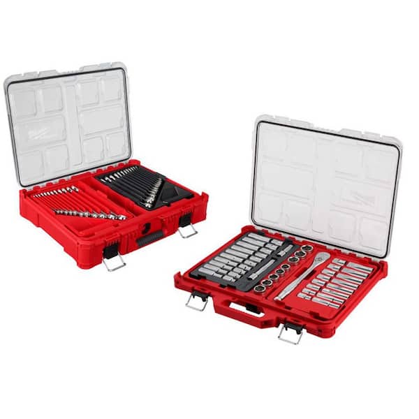 1/2 in. Drive SAE/Metric Ratchet and Socket Mechanics Tool Set & Metric/SAE Combination Wrench Set w/ PACKOUT (77-Piece)